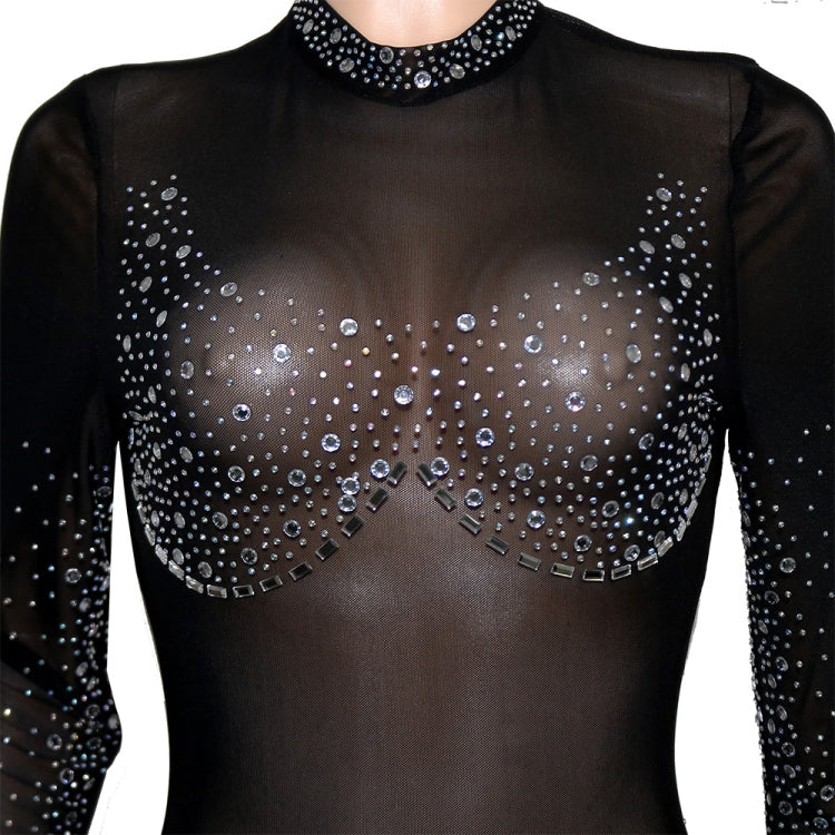 Autumn Black Beading Sexy Mesh Long Sleeve Party Jumpsuit 7