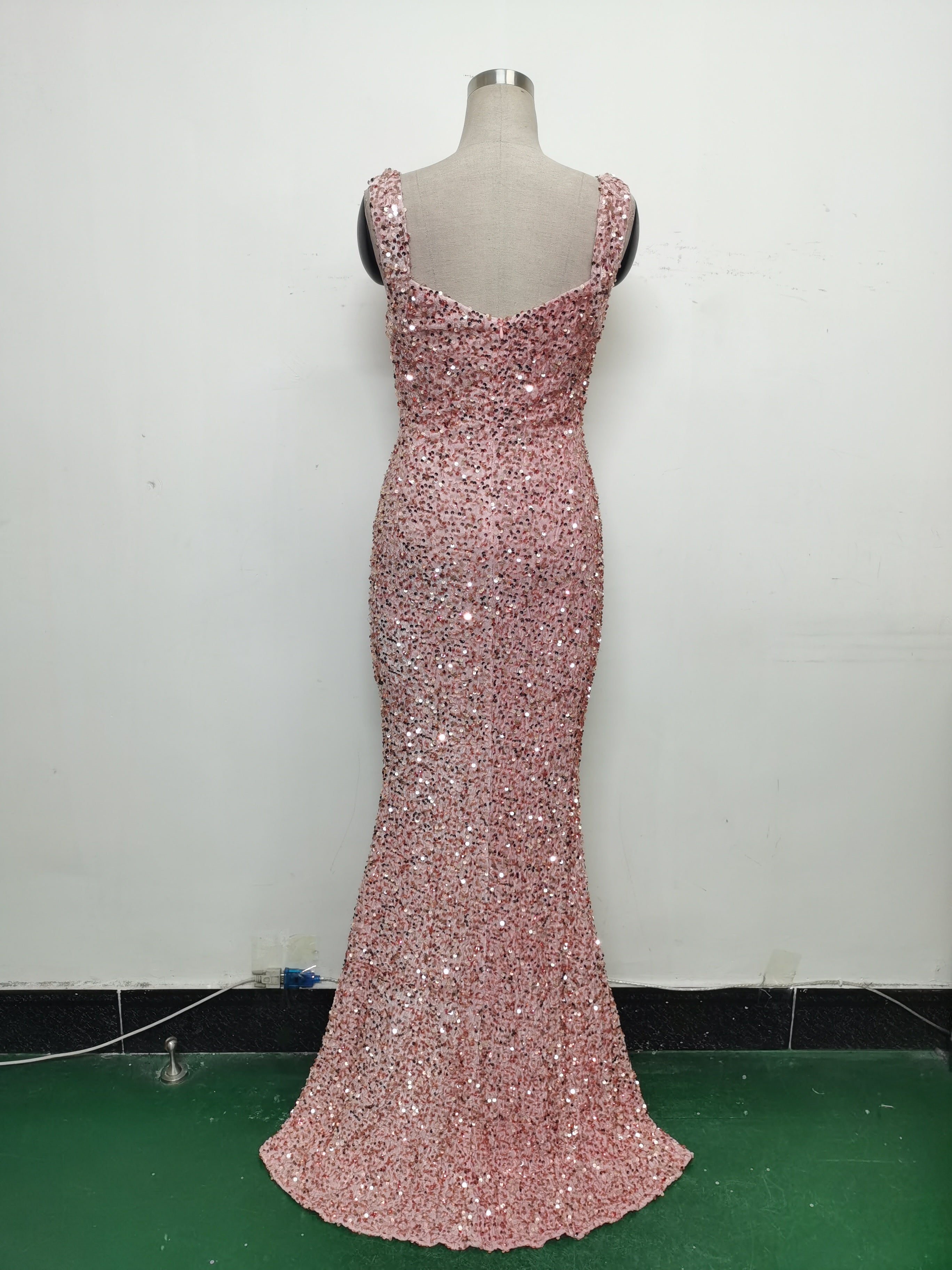 Luxury strap sequined long evening gown 43