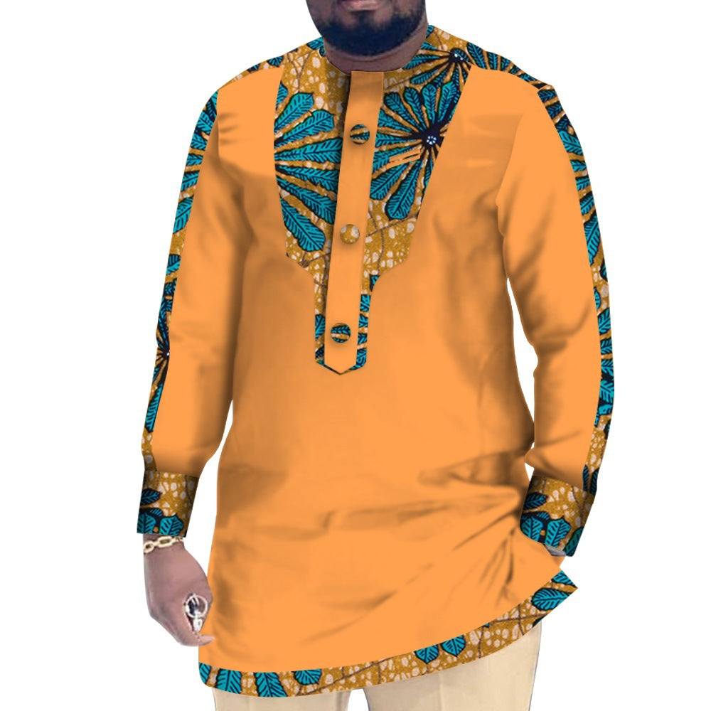 Casual Cotton Men's African Clothing Dashiki Patchwork Long Sleeve Top Bazin Ridge Traditional African Clothing 14
