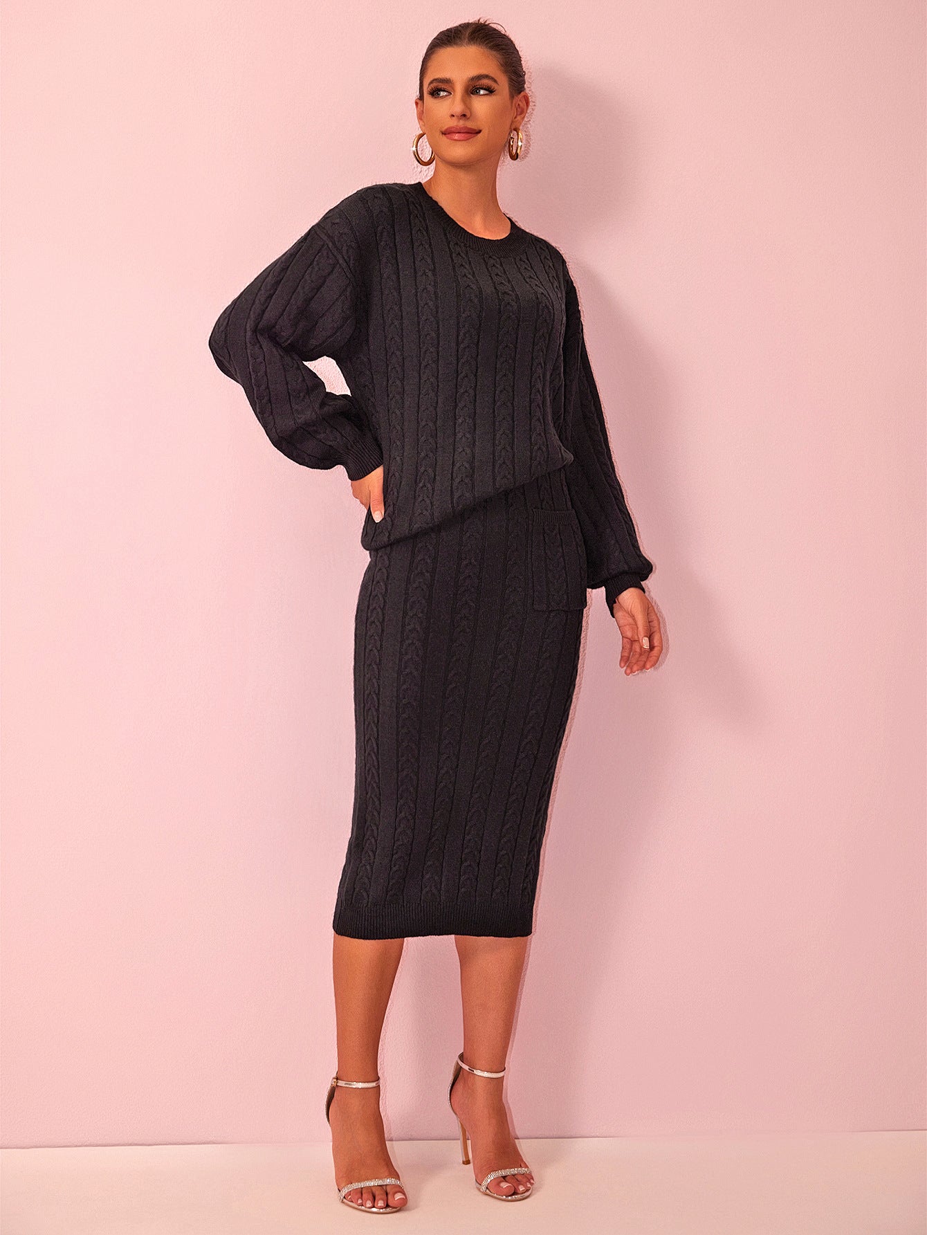 Autumn Winter Women's Clothing Fashionable Knit Sweater Skirt Women's Suit 10