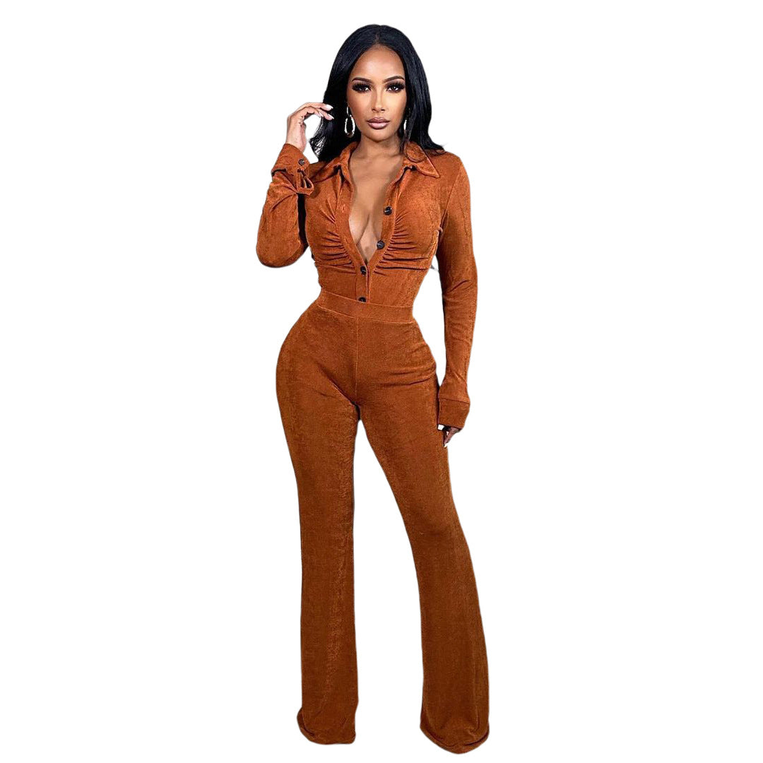 Women's Solid Color Velvet Casual Two-Piece Pants Set 11
