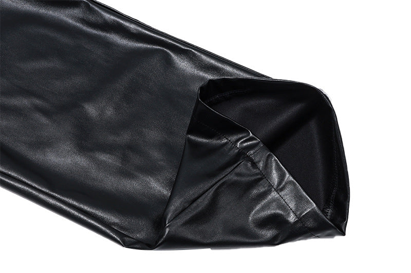 Women Autumn Casual High Waist Loose Wide Leg PU-Leather Pant 18