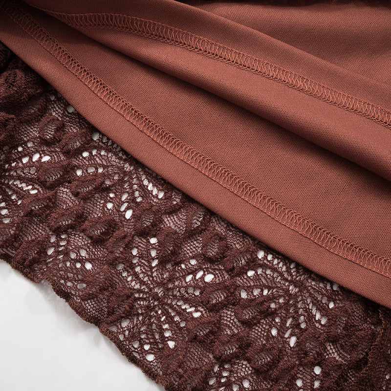 Women Spring Summer Sexy V-neck Lace Long Sleeve Dress 6