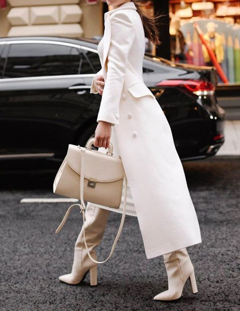 Women Vintage Turndown Collar Long Jacket 9