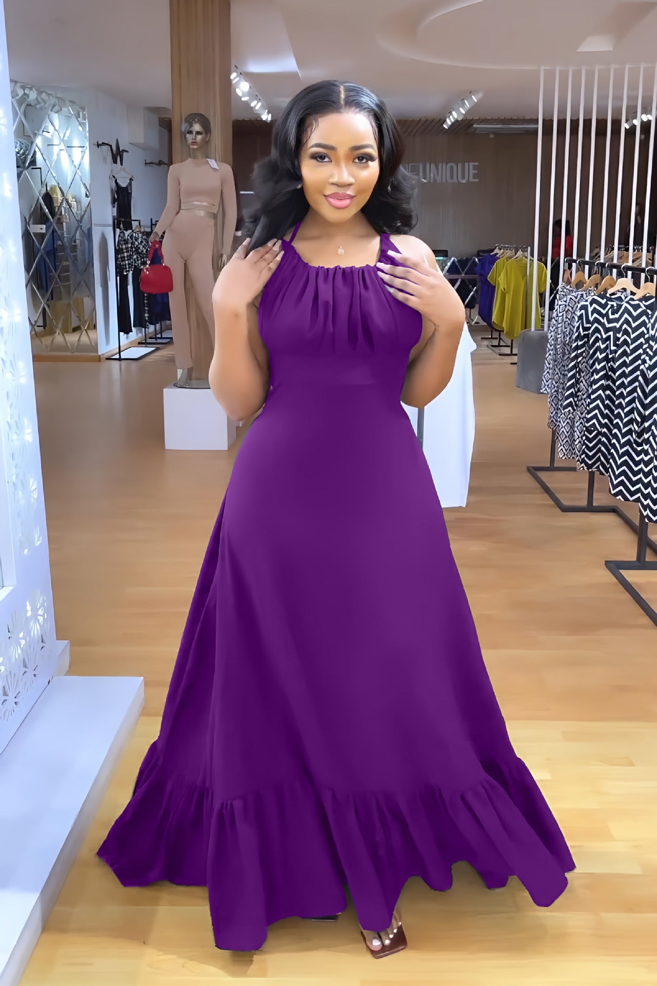 Women Sexy Backless Strappy Elegant Ruffle Dress 4