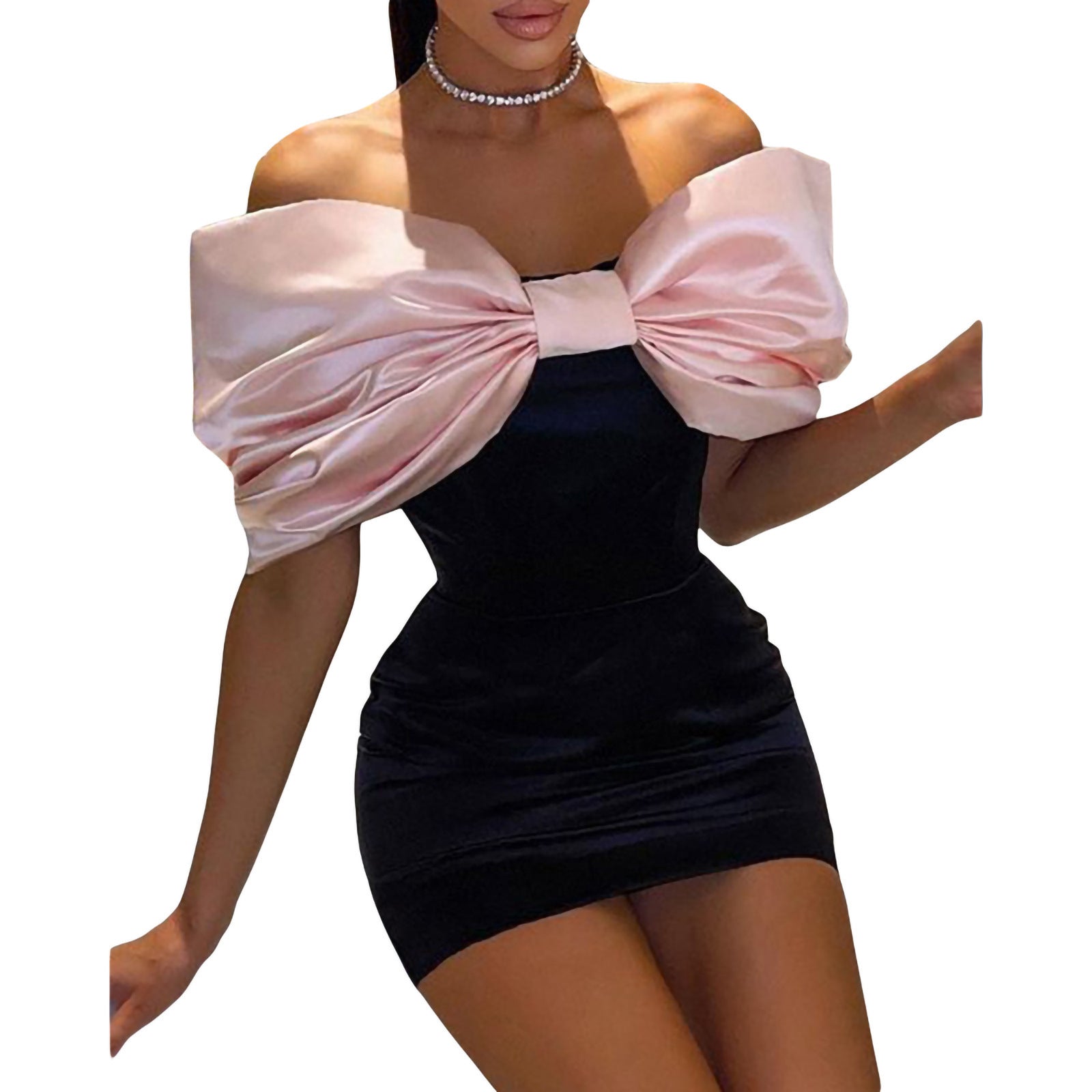 Bow Off Shoulder Tight Fitting Sexy Low Back Women's Party Dress 5