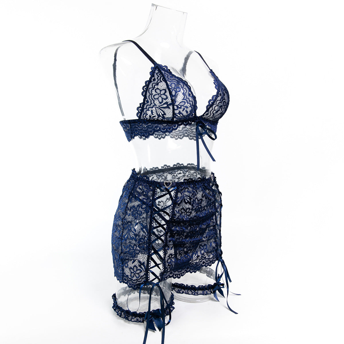 Women lace lace-up with cross-cut see-through lingerie set with sexy lingerie 8