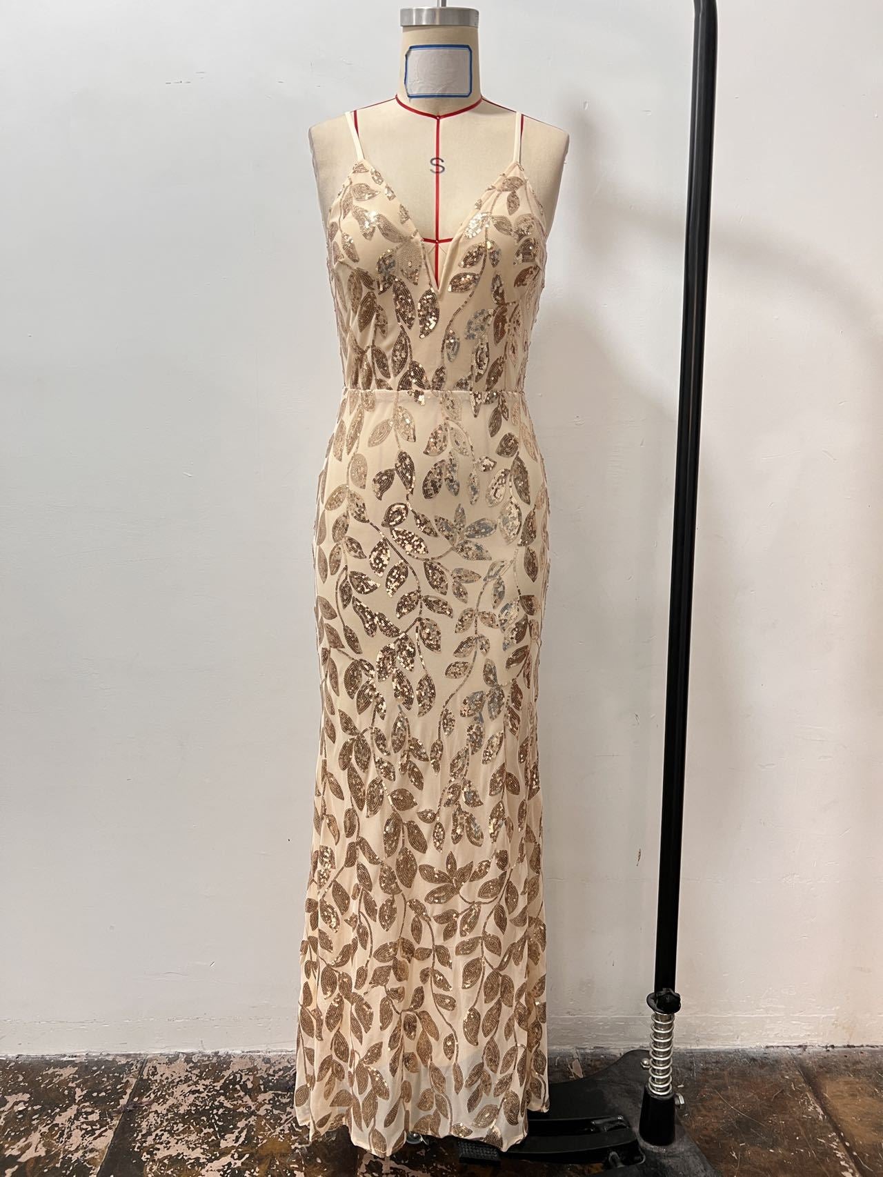 Fashionable Sexy Low Back Strap Sequin Long Dress 7