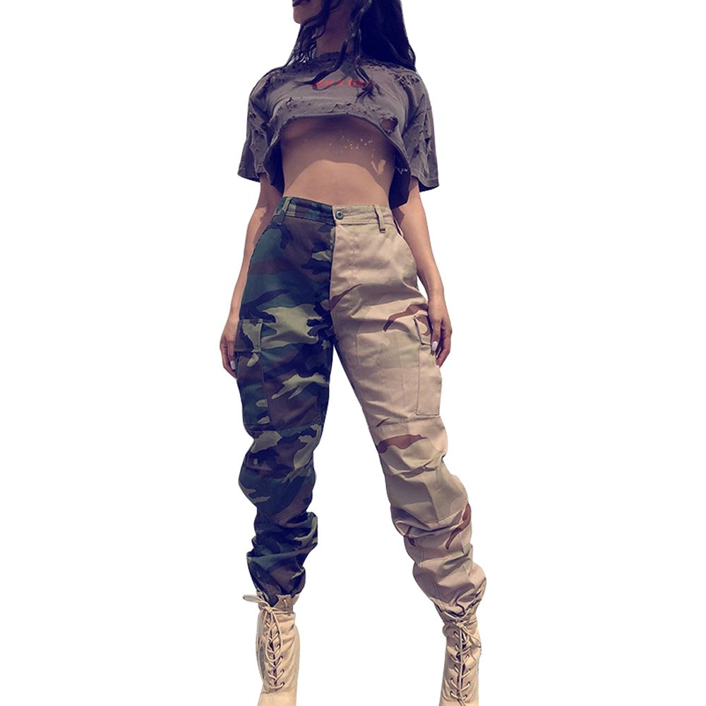 Women's Fashion Style Contrast Patchwork Camo Cargo Pants 5