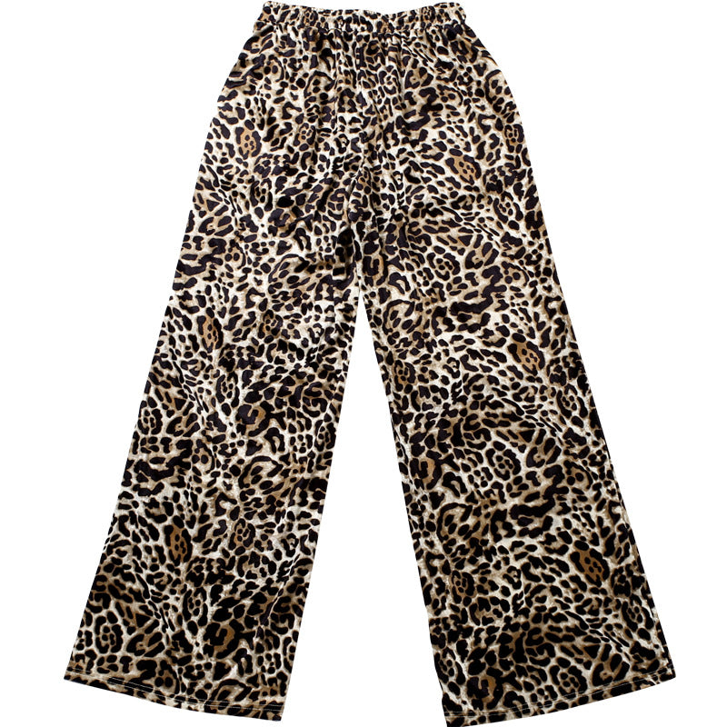 Autumn Style Street Trend Leopard Print Striped Color Block High Waist Loose Sweatpants 10