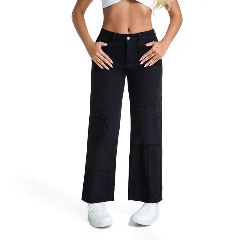 Straight-Leg Solid Color Casual Loose Mid-Rise Jeans 5