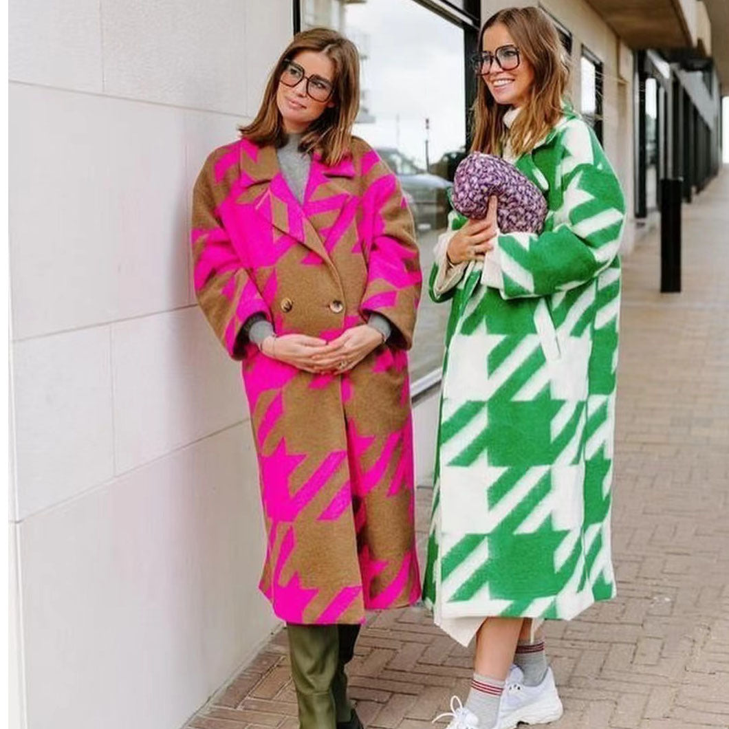 Women Color Block Long Sleeve Turndown Collar Print Jacket 8