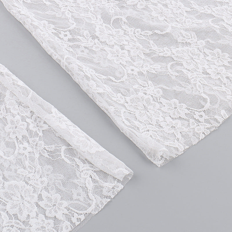 High-Waisted Lace See-Through Bow Trousers Straight-Leg Pants 16