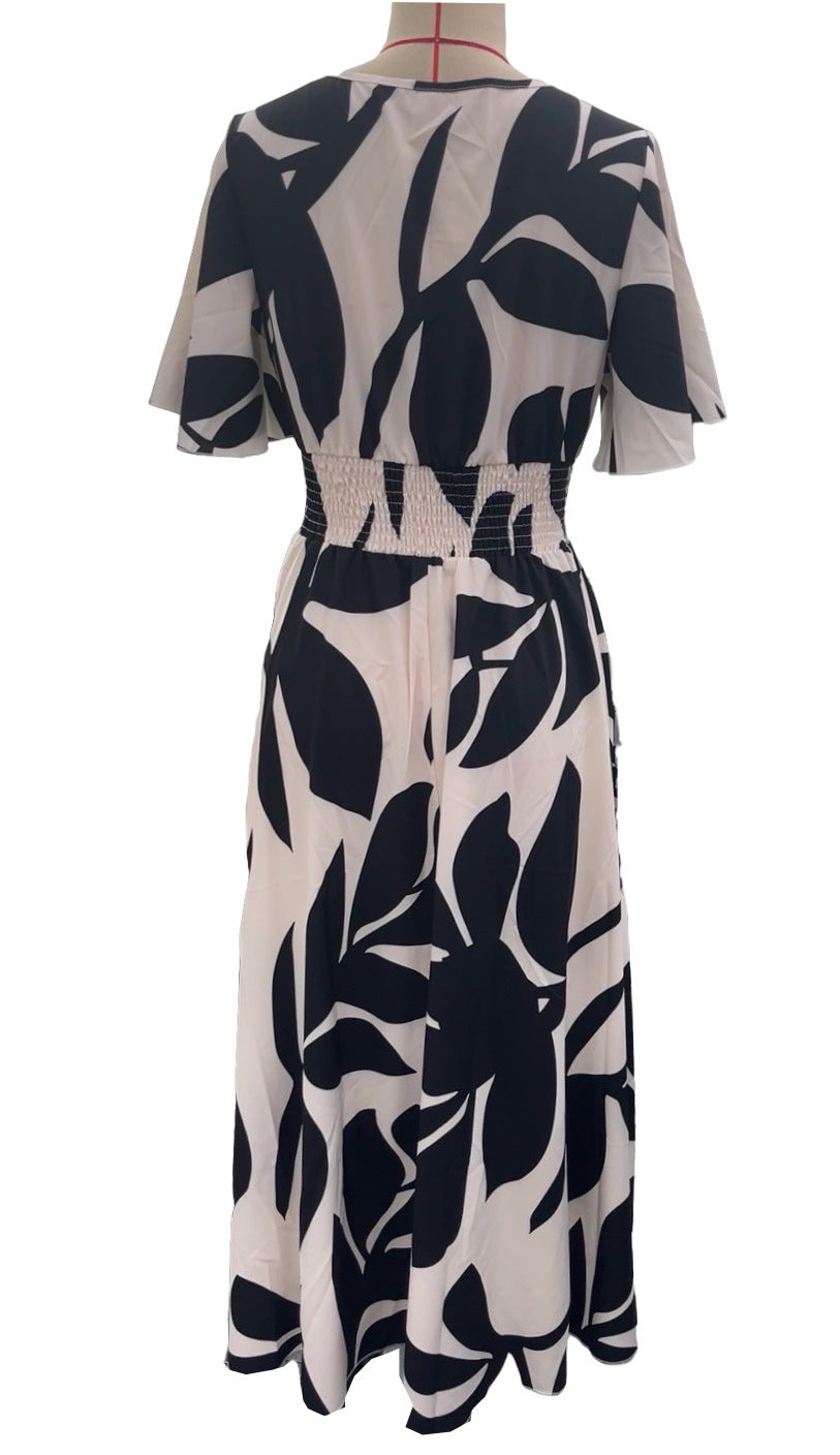 Elegant Floral Slit Dress V-Neck Belted Summer Dress 7