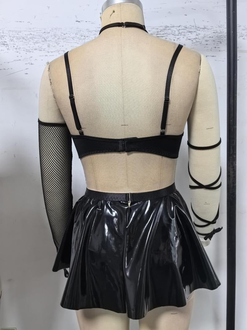 Women lace and PU-leather Sexy Lingerie Set 4