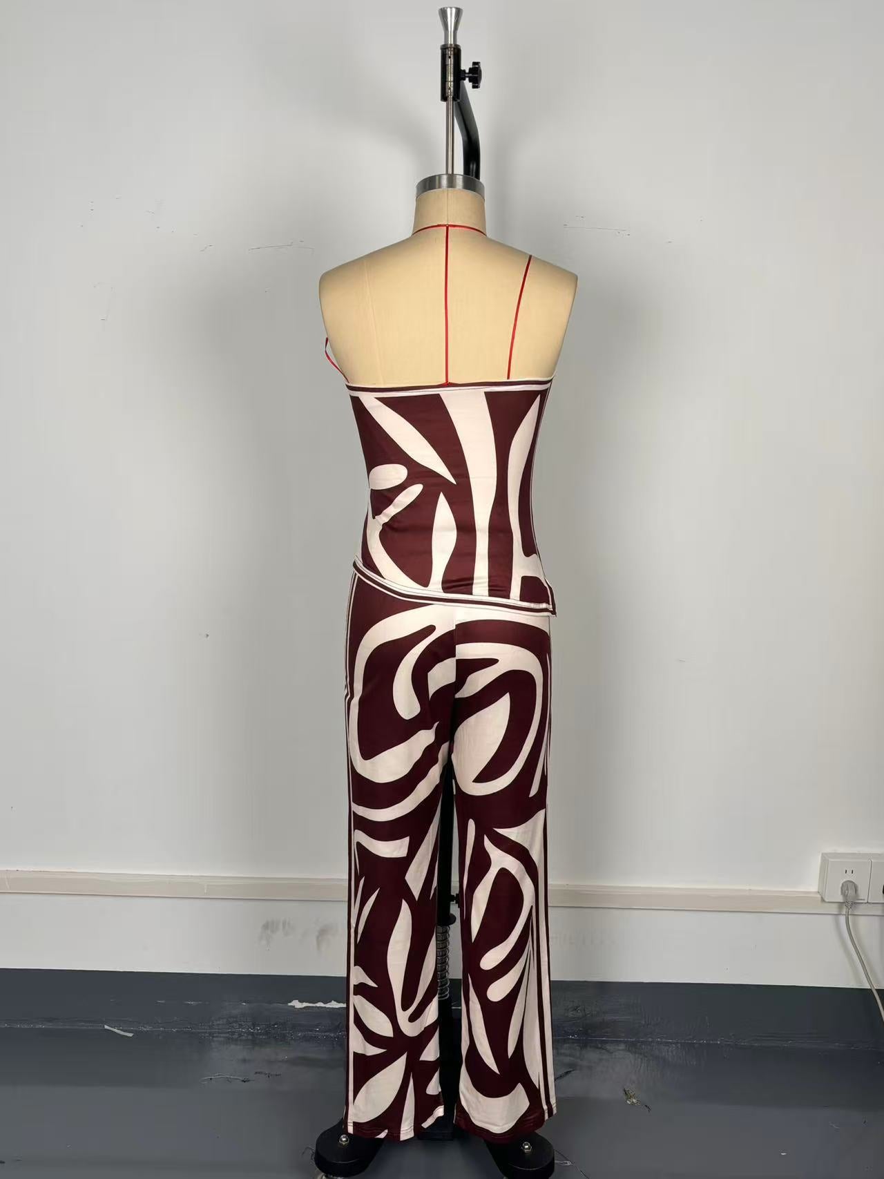 Women Sexy Slit Strapless Top Long Pants Two-piece Set 7