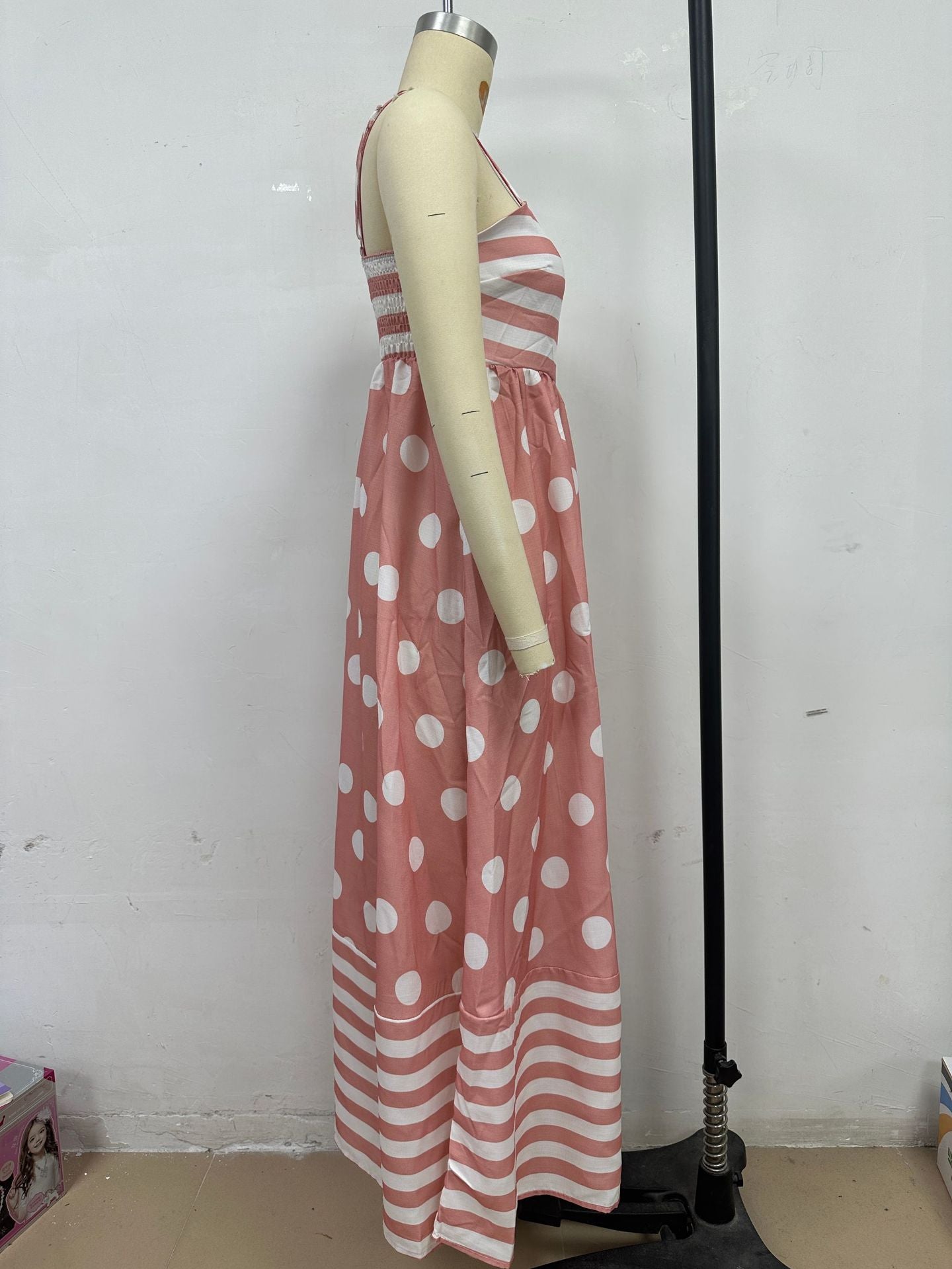 Summer Fashion Print Low Back Strap Sexy High Waist Long Dress 9