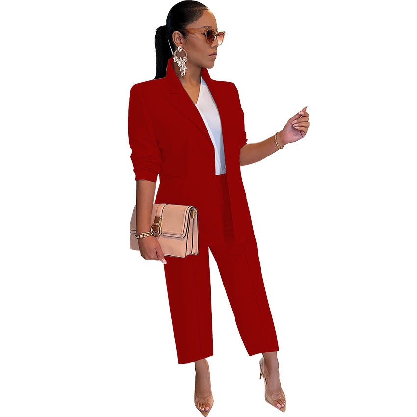 Fall Fashion Solid Color Women's Blazer Two Piece 13