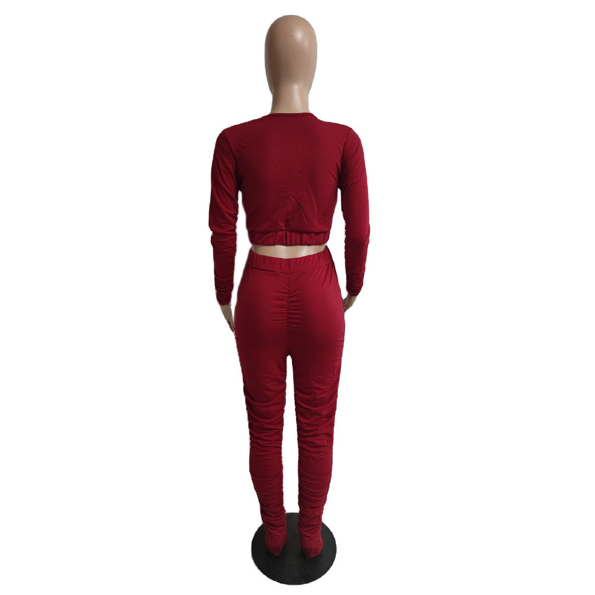 Women Sexy V-Neck Top and Stacked Pants Two Piece Set 6