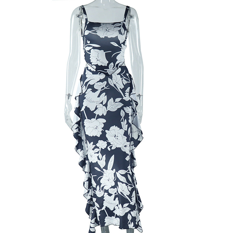 Women Sexy Printed Suspender Backless Strappy Top and Skirt Two-piece Set 14