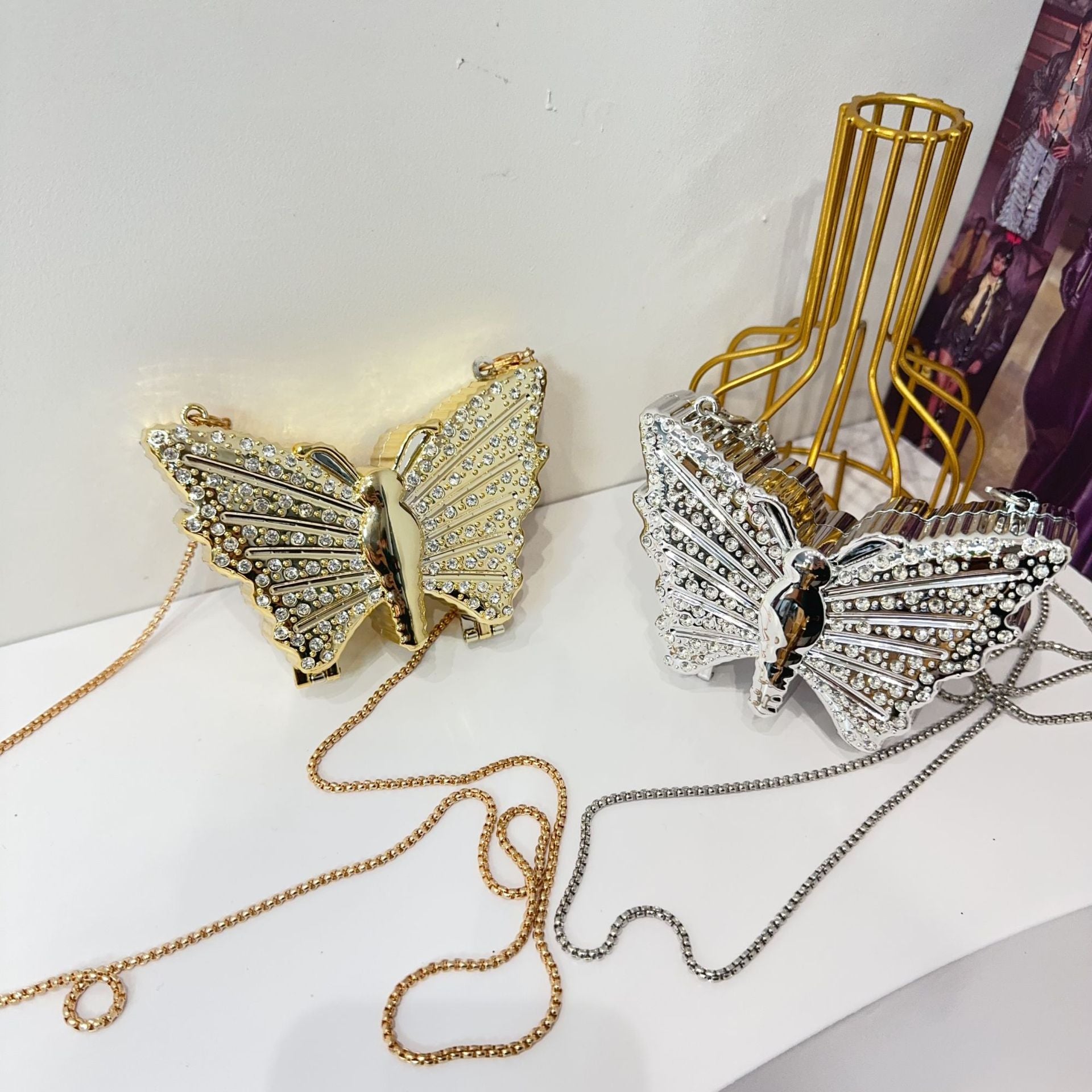 Women Chain Diamond-Encrusted Butterfly Mini Shoulder Bag 23