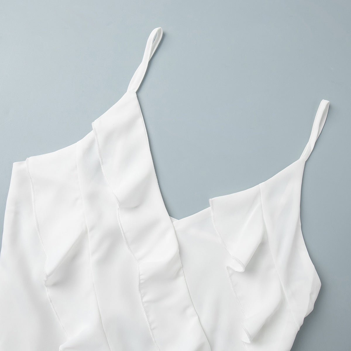 Patchwork Ruffle Strap Sexy Slit Long Dress 9