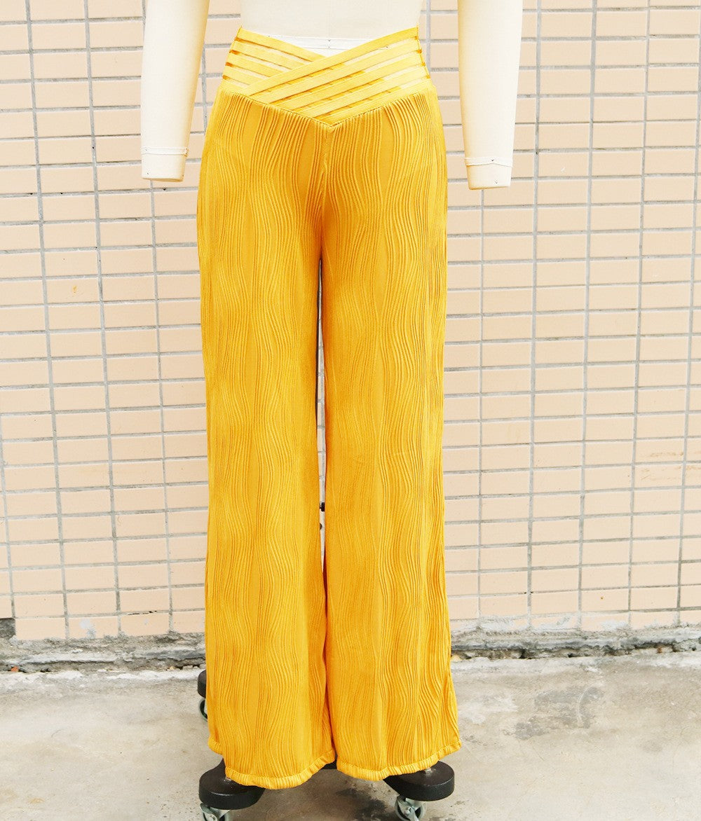 Women Summer Casual Pleated Hollow Wide Leg Pants 16