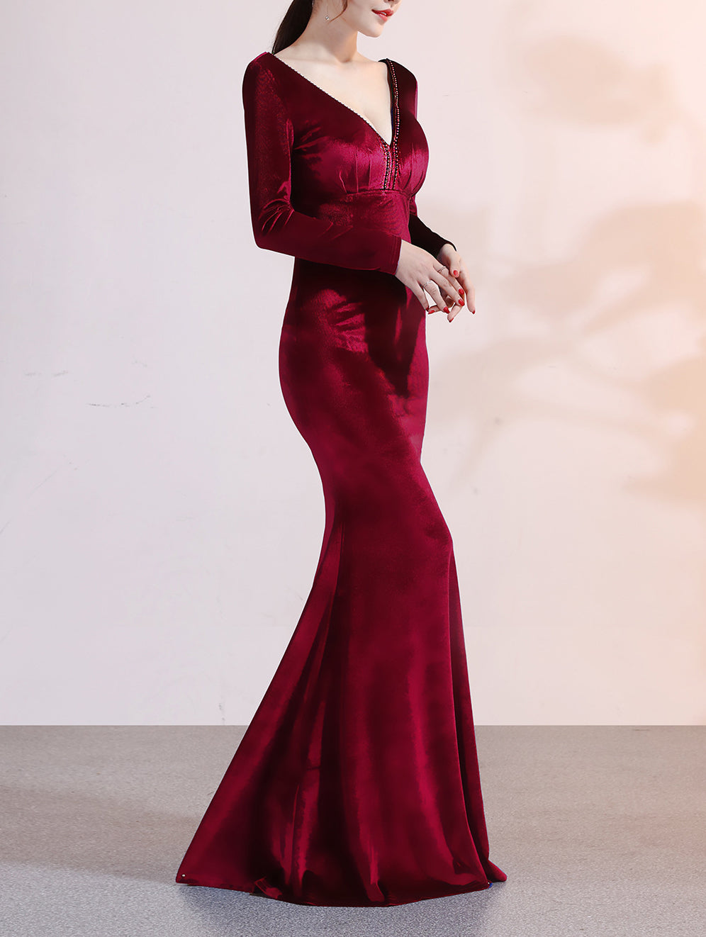 Women Long-Sleeved Velvet Evening Dress Formal Party Autumn And Winter Long Fishtail Party Dress 16