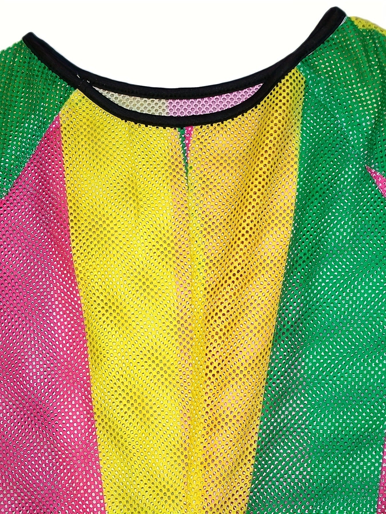 Plus Size Women Short Sleeve Striped Mesh Slit Dress 21