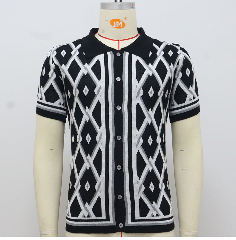Men's Clothing Summer Jacquard Knitting Short Sleeve Polo Shirt 9