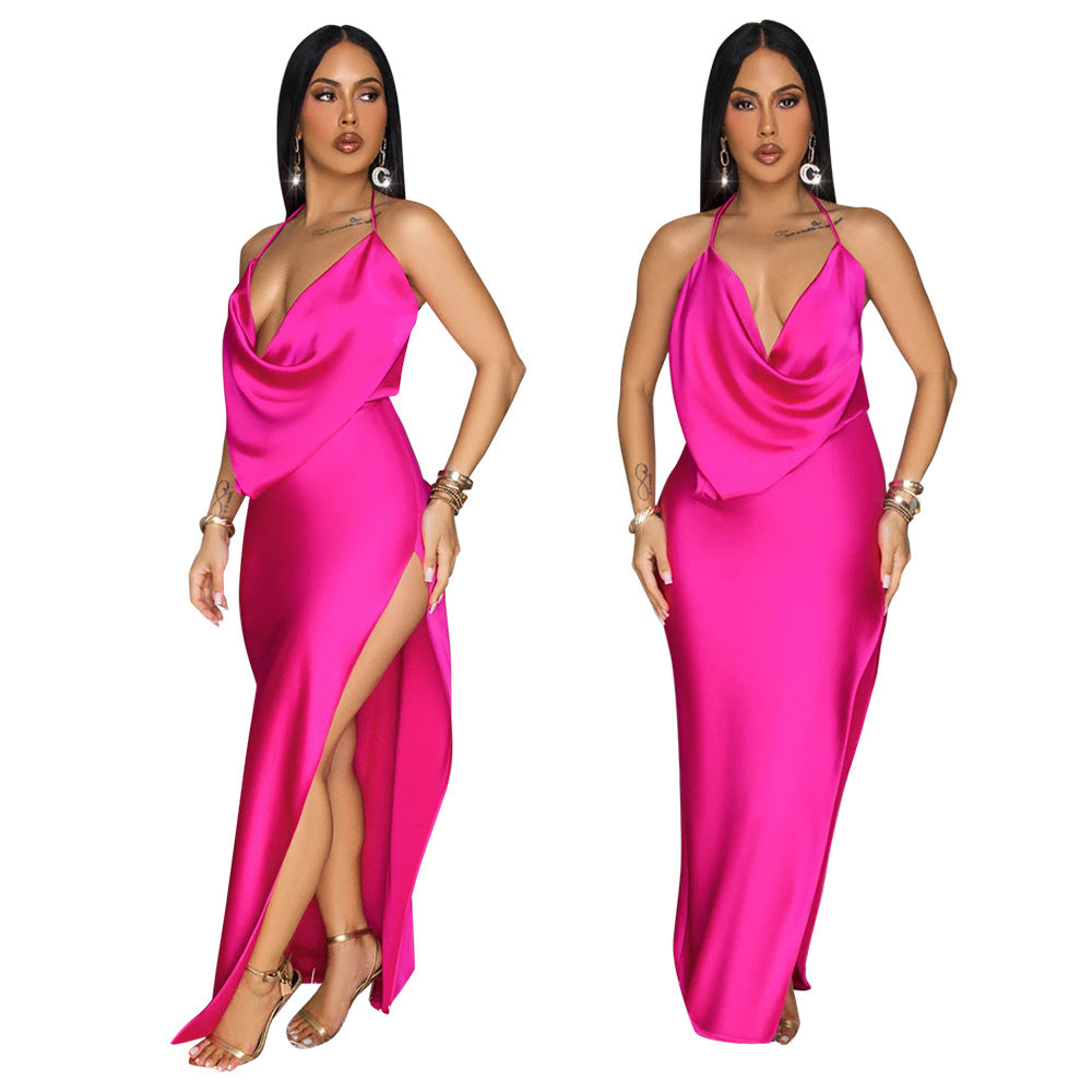 Women split backless maxi dress 3