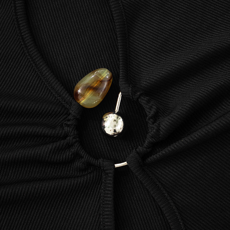 Women's Sexy Metal Hollow Long Sleeve Slim Top 7