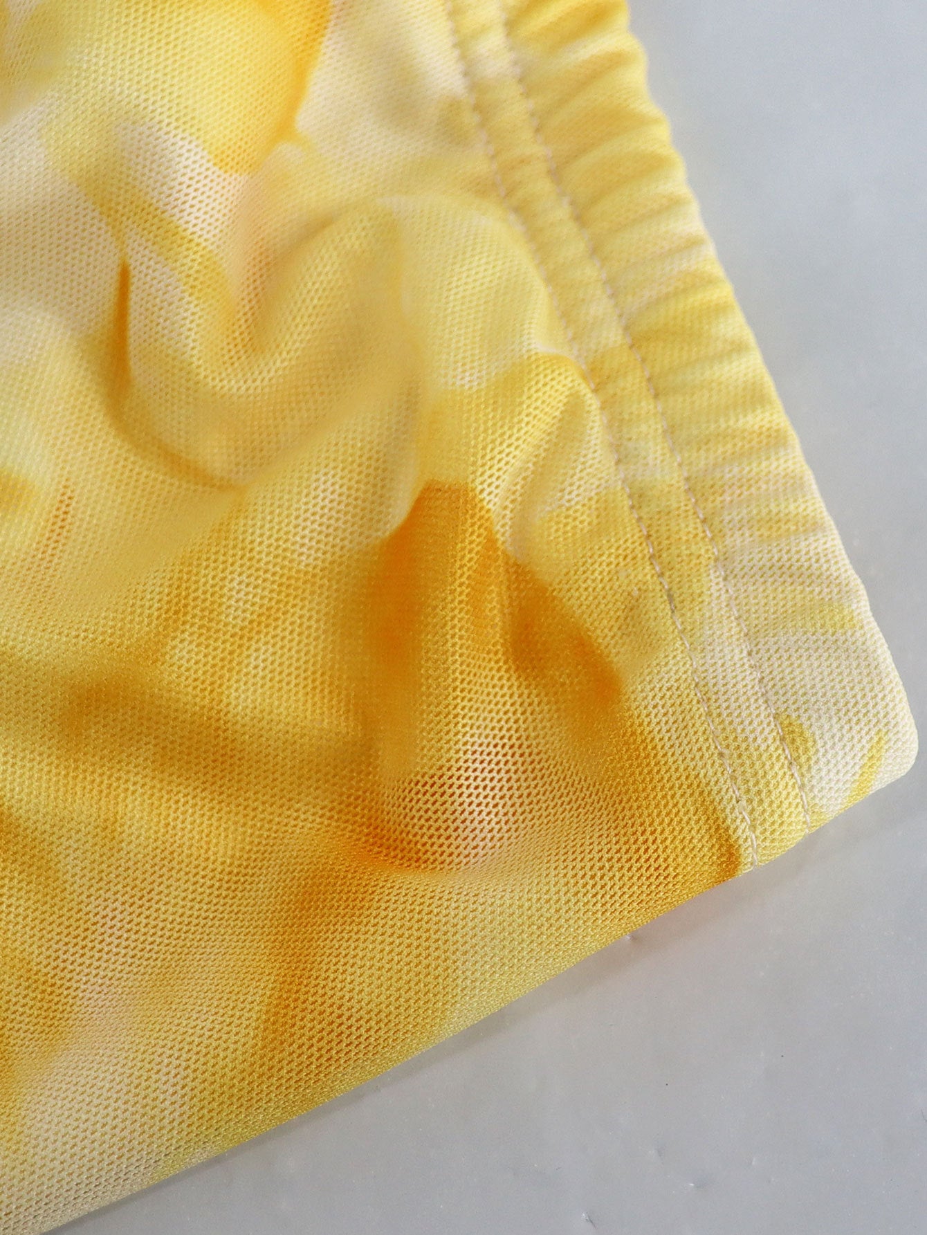 Elegant Strapless Yellow Tie-Dye Printed Side Slit Slim Summer Holidays Dress 10