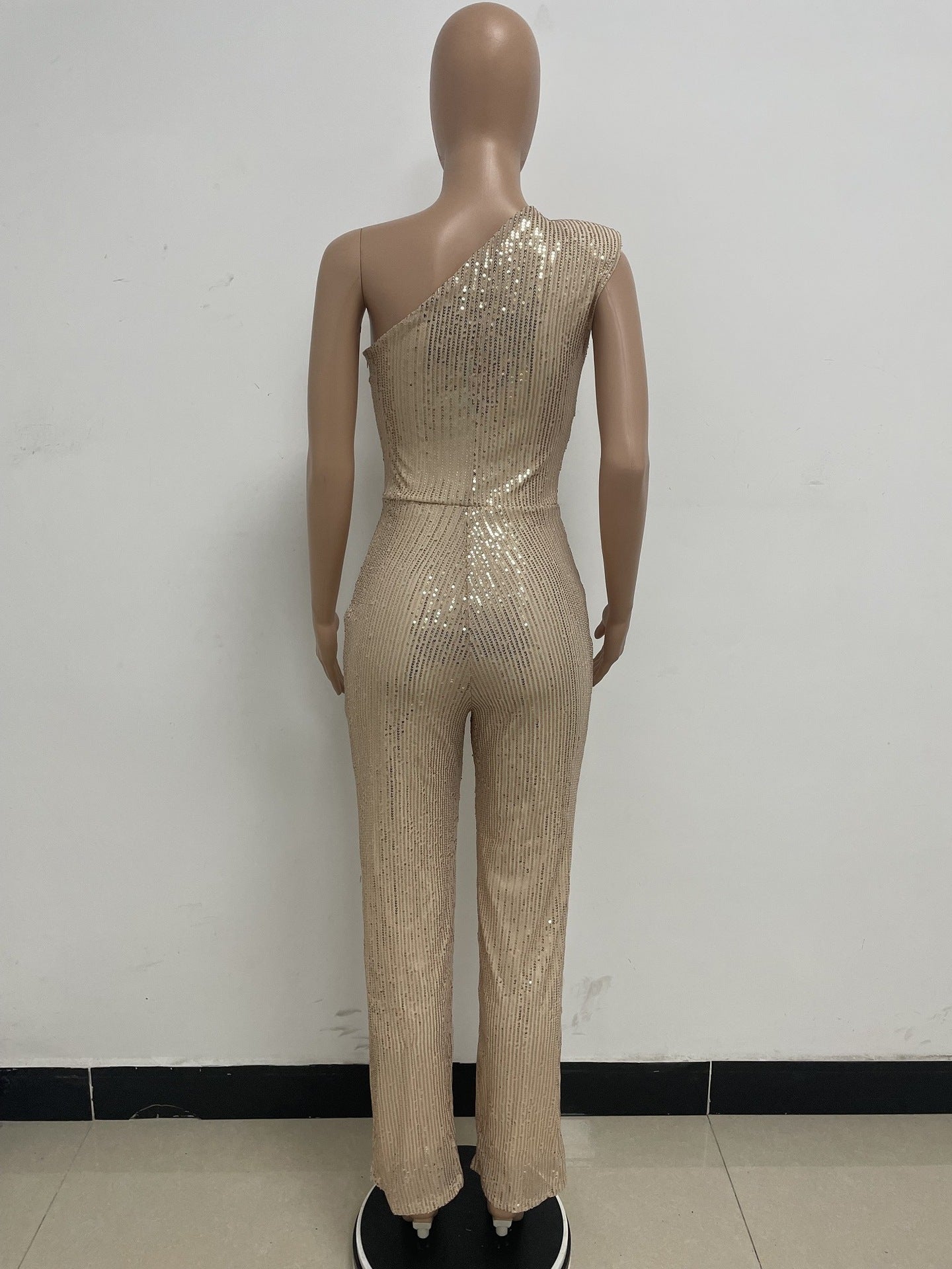 Women's Sleeveless One Shoulder Low Back Sequined Jumpsuit 47