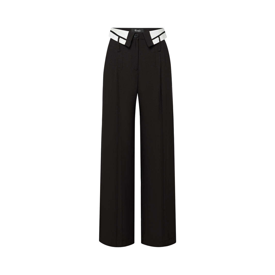 Spring Retro Women's Loose Slim Fit Turndown Collar Design Straight Wide Leg Pants 17