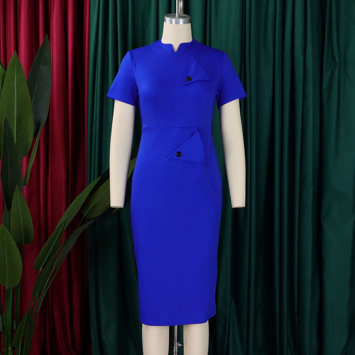 Women Chic Short Sleeve Half Turtleneck Bodycon Dress 14