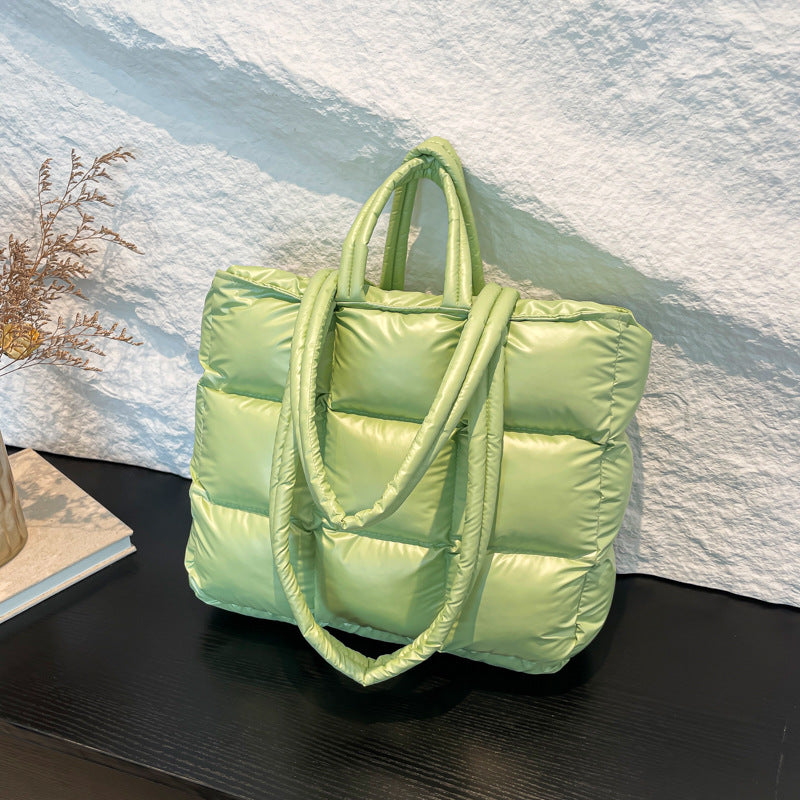 Cotton Down Bag Women's Checkered Shoulder Fashionable Handbag 9