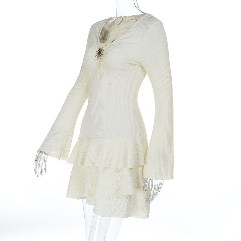 Women Fall Metal Buttoned Beach Holidays Cutout Dress 7