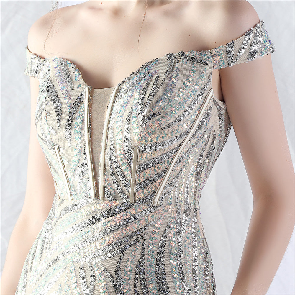 Women Off Shoulder Sequins Evening Dress 43