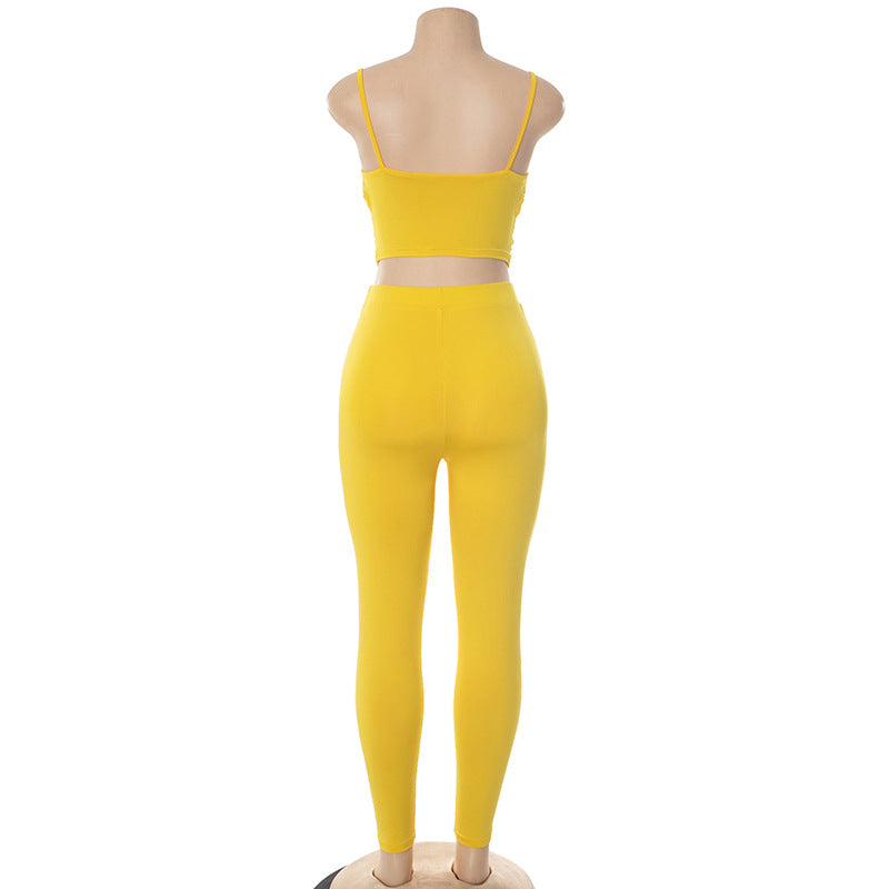 Women's Spring-Summer Hollow Pleated Crop Top Skinny Pants Set 11