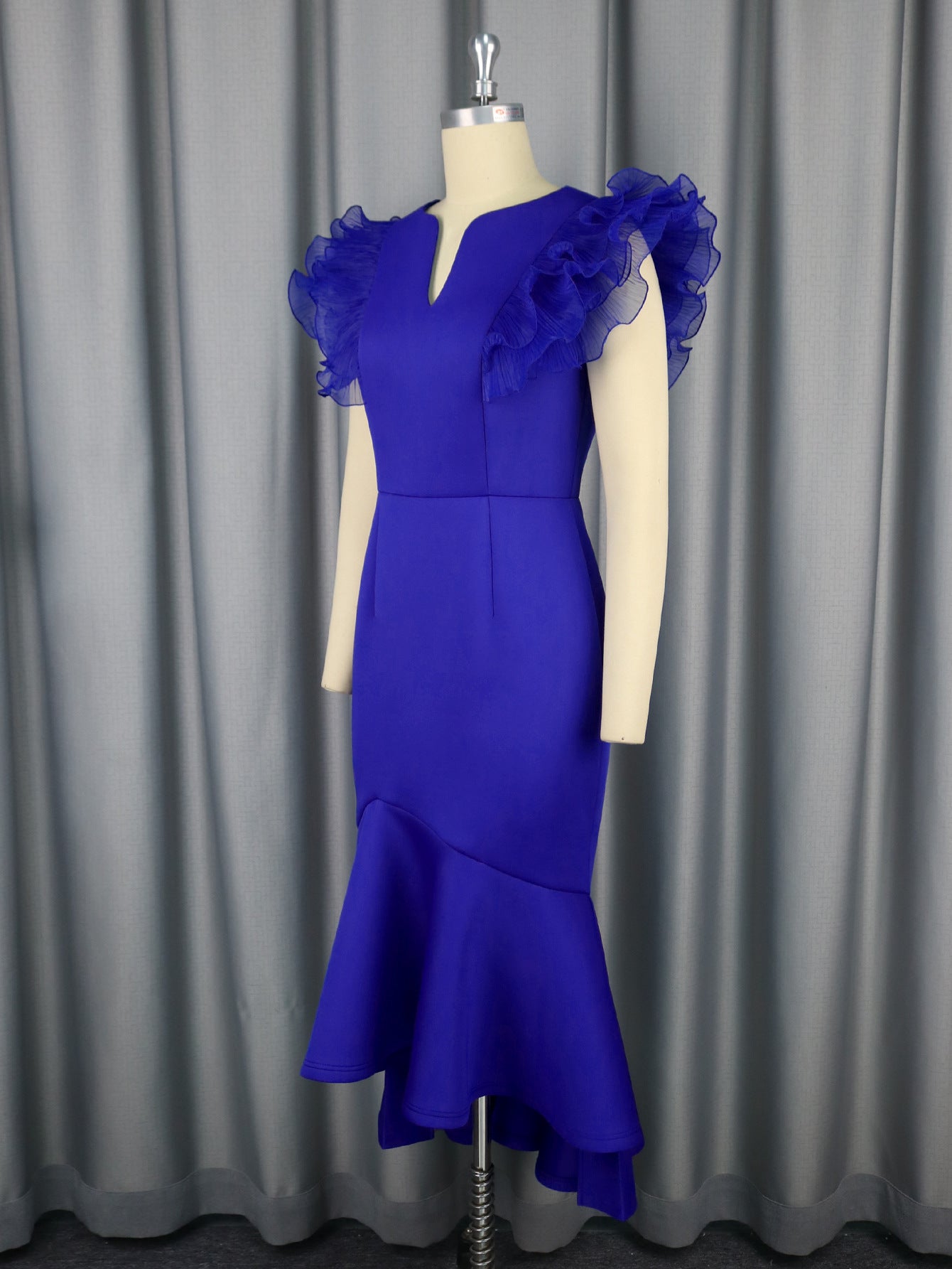 Women Sexy Lotus Leaf Pleated Short Sleeve Formal Party Bodycon Fishtail Dresses 10