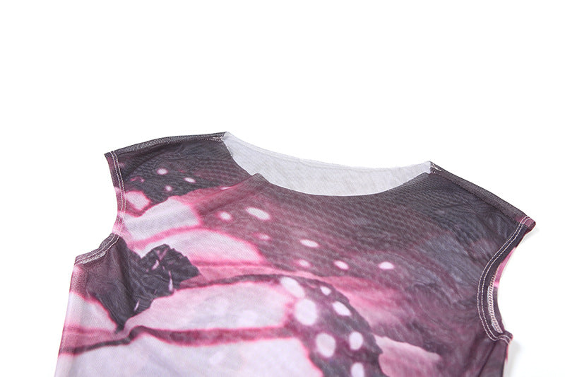 Women Butterfly Print Ribbon Short-Sleeved Dress 10