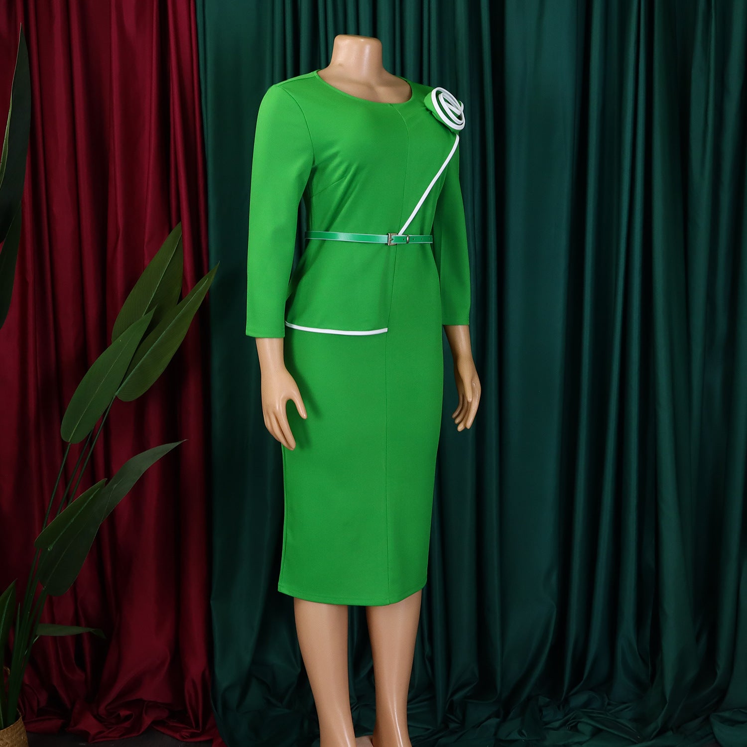 Women's Fall Winter Women's Solid Color Bodycon OL Pencil African Dress 22