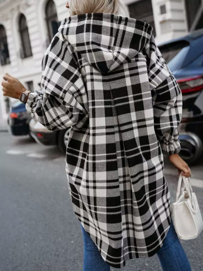 Women autumn plaid hooded split Style jacket 8