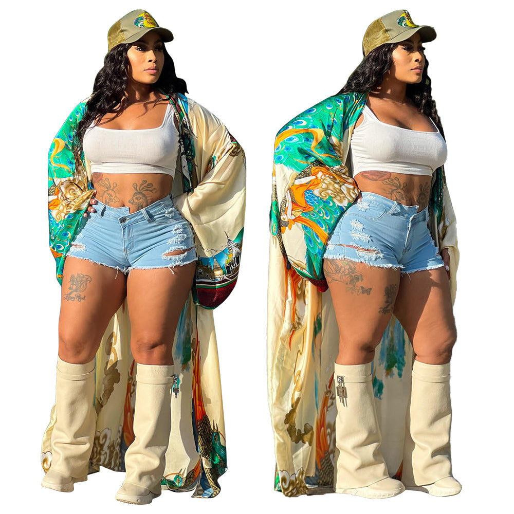 Women Casual Long Sleeve Print Robe 19