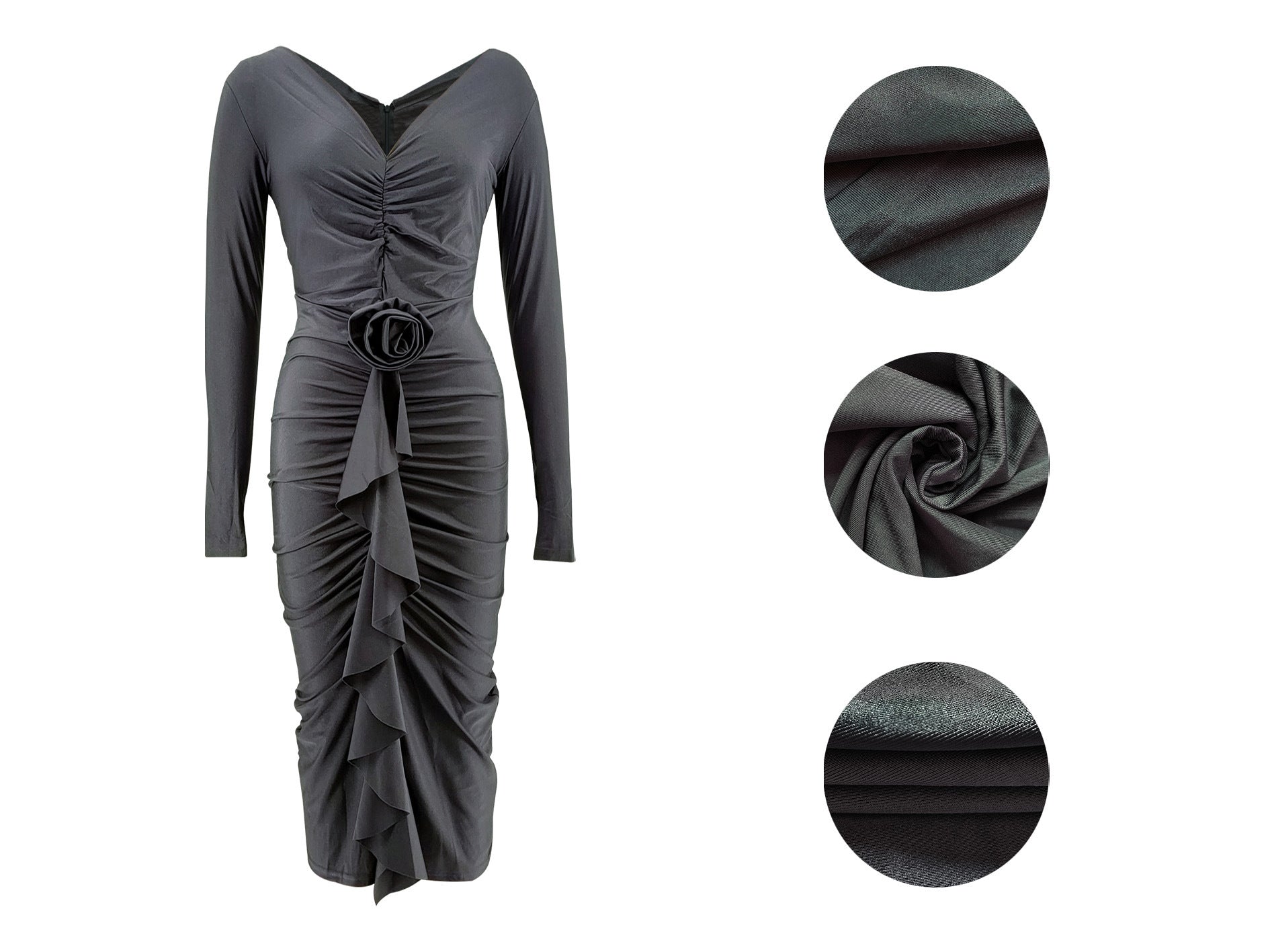 Women's Autumn And Winter Long Sleeve V-Neck Flower Sexy Bodycon Dress 21