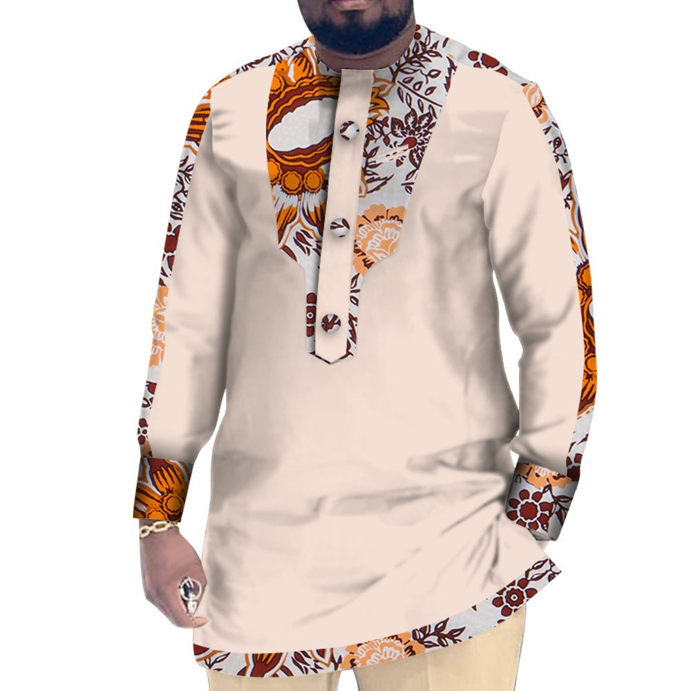 Casual Cotton Men's African Clothing Dashiki Patchwork Long Sleeve Top Bazin Ridge Traditional African Clothing 32