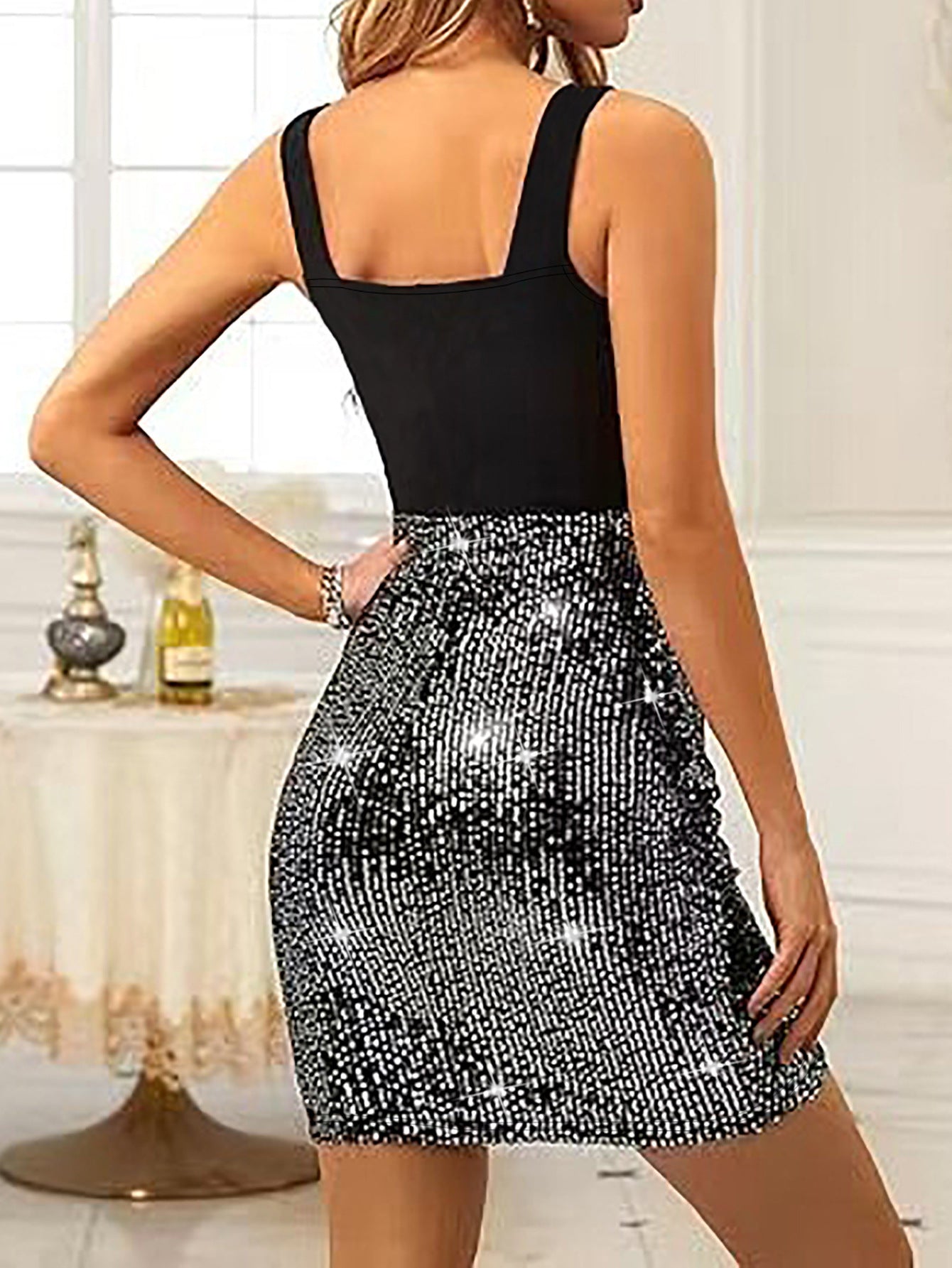 Spring Summer Women’s Fashion Sparkly Sequin Straps Bodycon Mini Dress 4