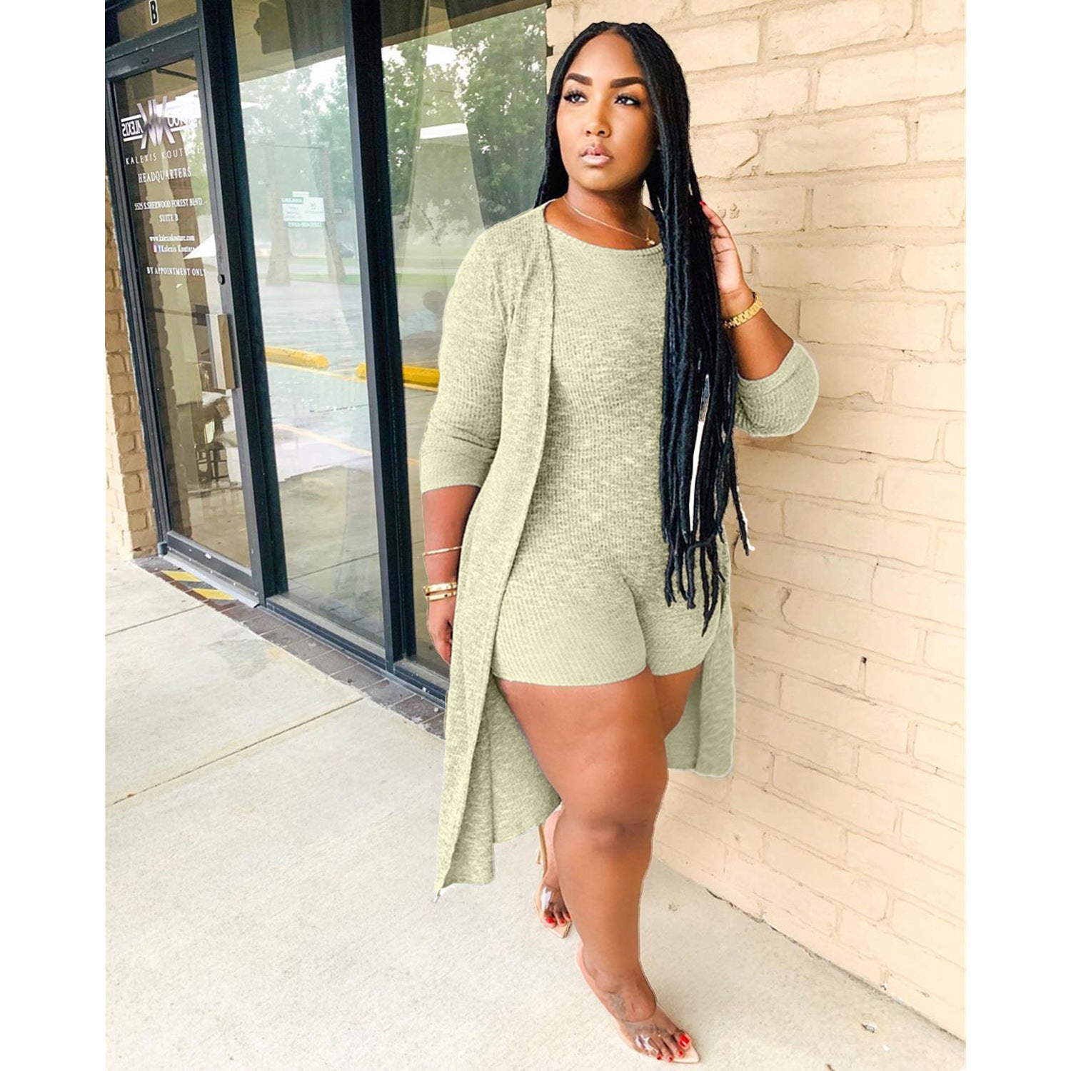 Fashion casual women's clothing Ribbed jumpsuitb + cape two-piece set 11