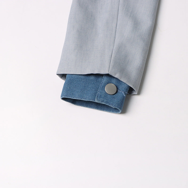 Women Autumn and Winter Fake Two Piece Patchwork Denim Blazer 17